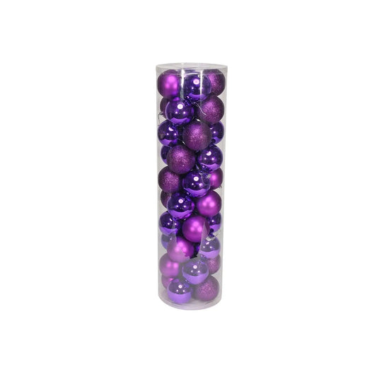 Purple Christmas ornaments in clear tube, festive holiday décor for tree or gift
