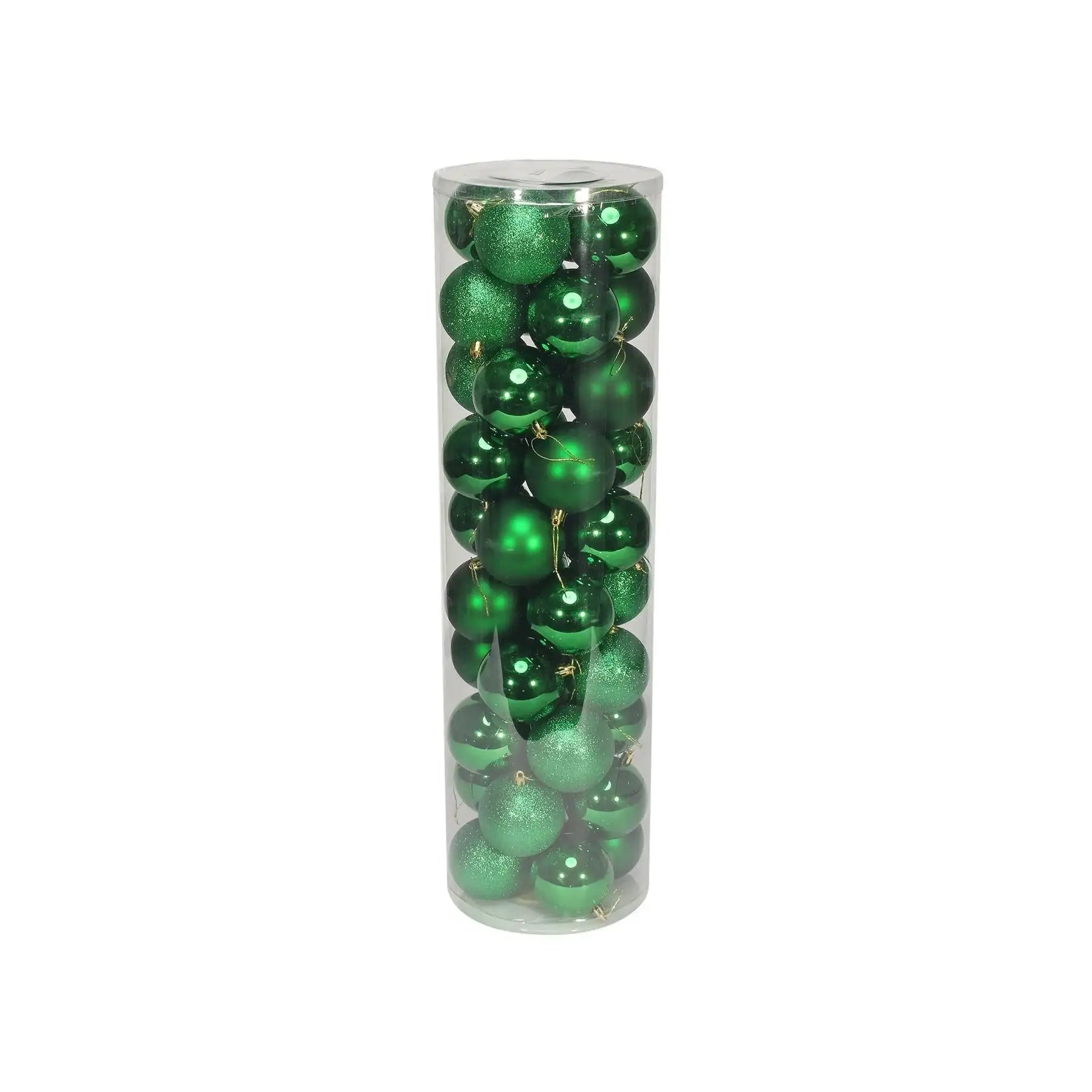 Green Christmas ornaments in clear tube packaging, perfect for holiday tree décor and festive home styling.