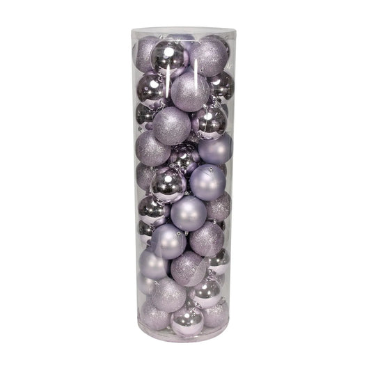 48 Lilac Baubles in Matt  Shiny and Glitter Finish (10cm)