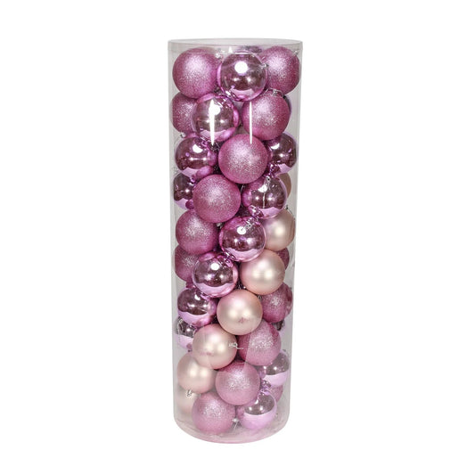 48 Pink Baubles in Matt  Shiny and Glitter Finish (10cm)
