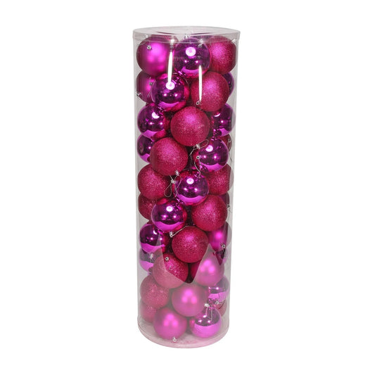 48 Hot Pink Baubles in Matt  Shiny and Glitter Finish (10cm)