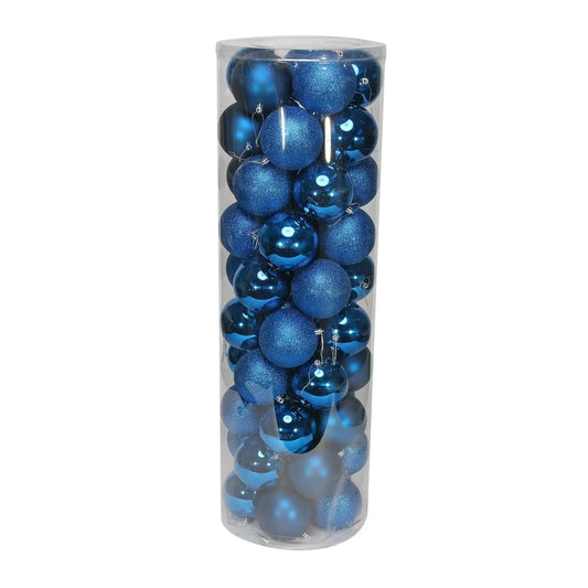 Blue Christmas ornaments in clear tube, festive holiday decor for tree or home