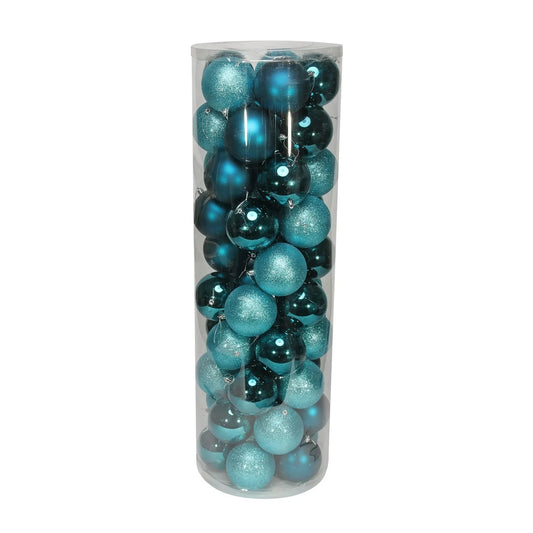 48 Turquoise Baubles in Matt  Shiny and Glitter Finish (10cm)