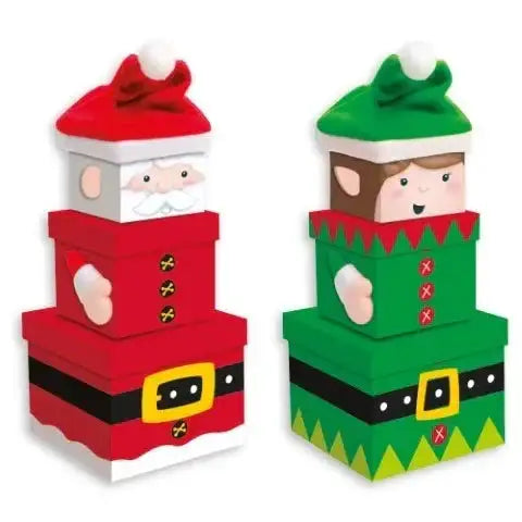 Assorted Stackable Boxes Elf and Santa