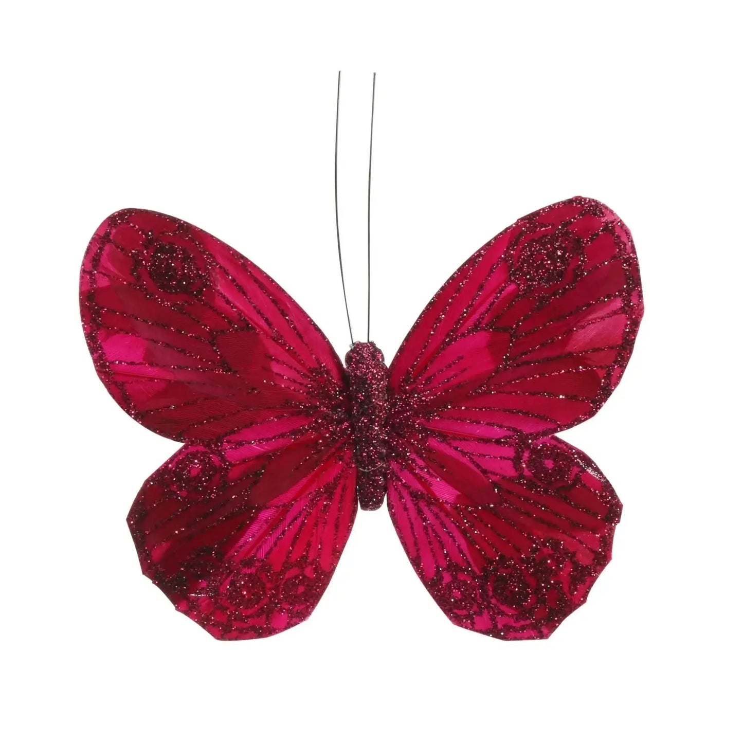12cm Burgundy Feather and Glitter Butterfly Clip (Pack of 12)