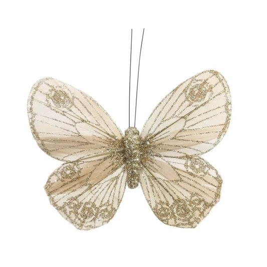 12cm Classic Gold Feather and Glitter Butterfly (Pack of 12)