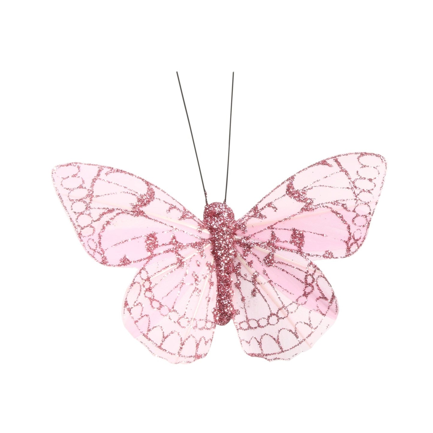 8cm Pink Feather and Glitter Butterfly (Pack of 12)