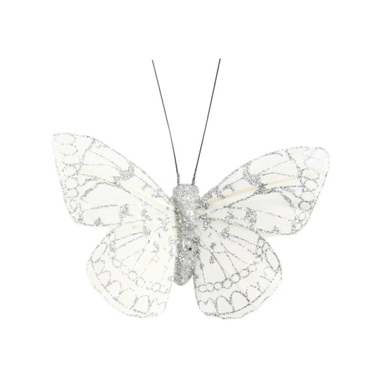 8cm Sterling Feather and Glitter Butterfly (Pack of 12)
