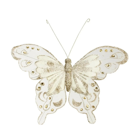 Champagne Fabric and Glitter Butterfly (Pack of 6)