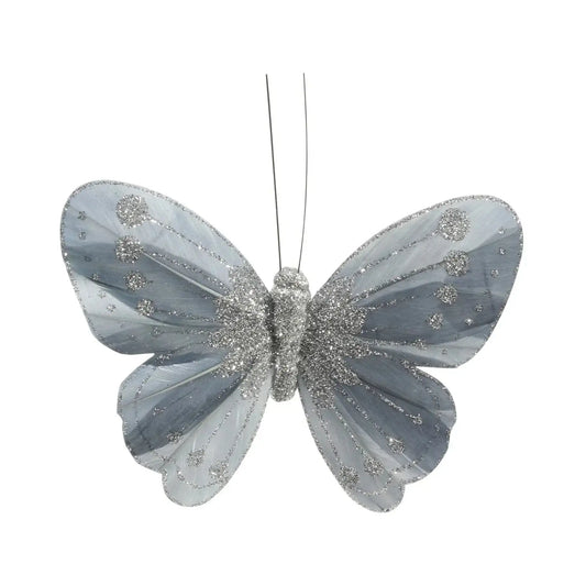 11.5cm Shaded Silver Feather and Glitter Butterfly (Pack of 12)