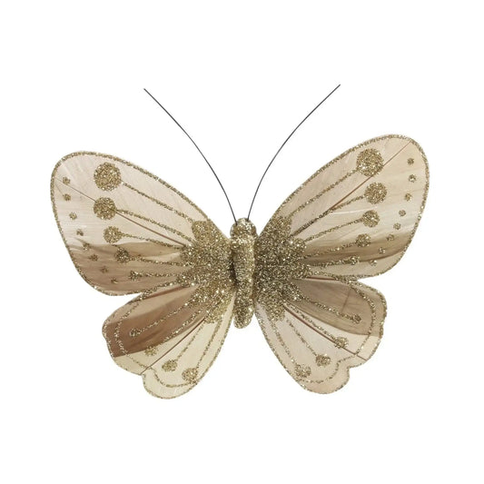 11.5cm Classic Gold Feather and Glitter Butterfly (Pack of 12)