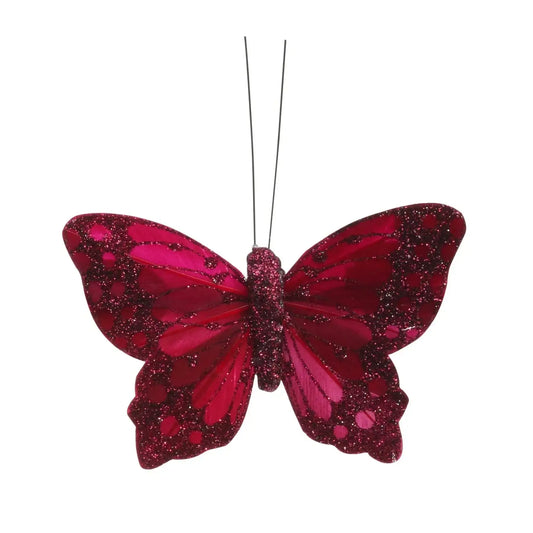 9cm Burgundy Feather and Glitter Butterfly (Pack of 12)