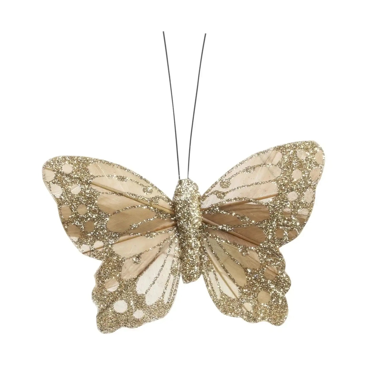 9cm Classic Gold Feather and Glitter Butterfly (Pack of 12)
