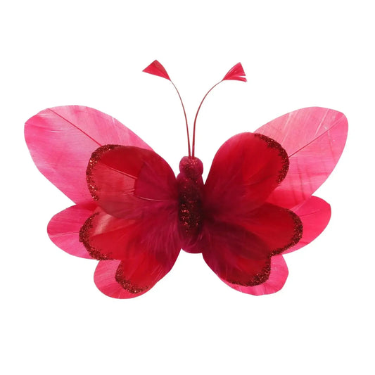 14cm Red Feather and Glitter Butterfly (Pack of 6)