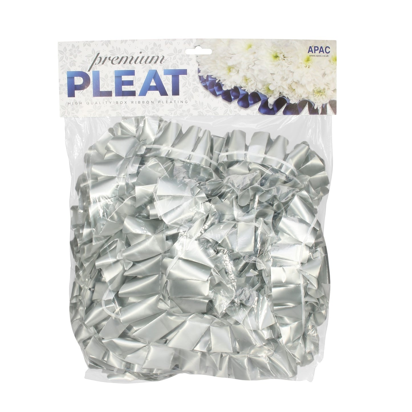 Discover the Premium Silver Pleat Ribbon (50mm x 10m) at Bristow Direct