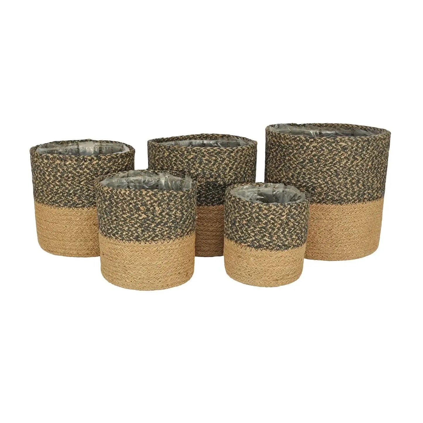 Set of 5 Jute Basket with Liner (Two Tone)