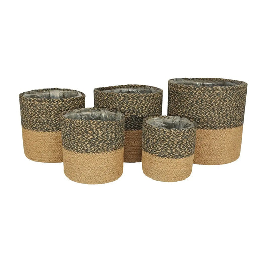 Set of 5 Jute Basket with Liner (Two Tone)