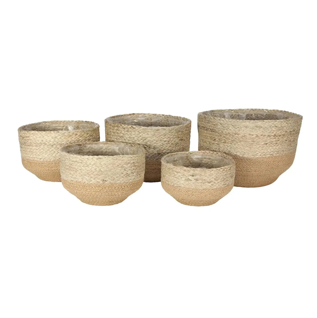 Set of 5 Jute Basket  with Liner (Natural and Beige)