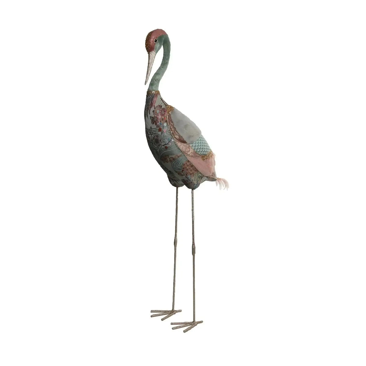 Sage Green and Pink Embroided Crane (148cm)
