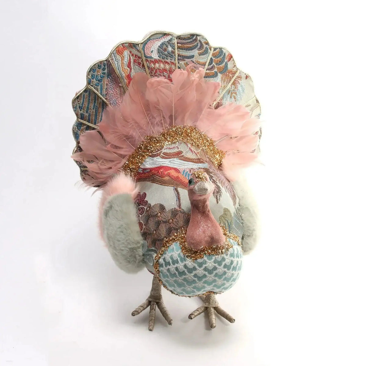 Sage Green and Pink Embroidered Turkey (35cm)