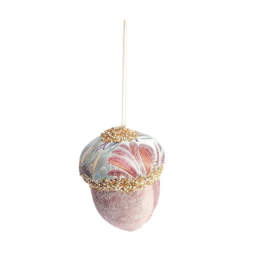 Sage Green and Pink Embroidered Acorn (11cm)