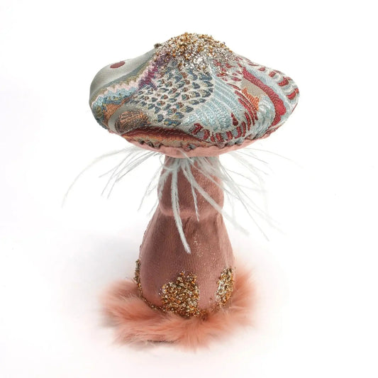 Sage Green and Pink Embroidered Mushroom (14cm)