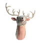 Velvet embroidered reindeer head with gold glitter antlers, festive home decor accent.