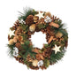 Festive pinecone wreath with wooden stars, greenery, and white berries for holiday decor