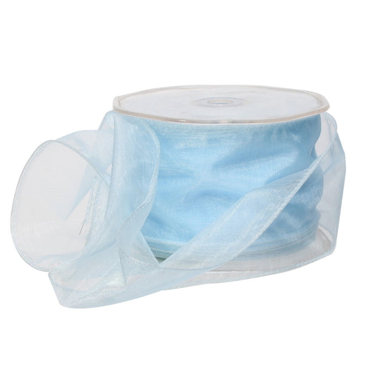 Soft Blue Wire Edge Voile Ribbon (60mm x 20m)