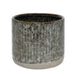 Textured ceramic planter with grey and brown glaze, ideal for modern home décor.
