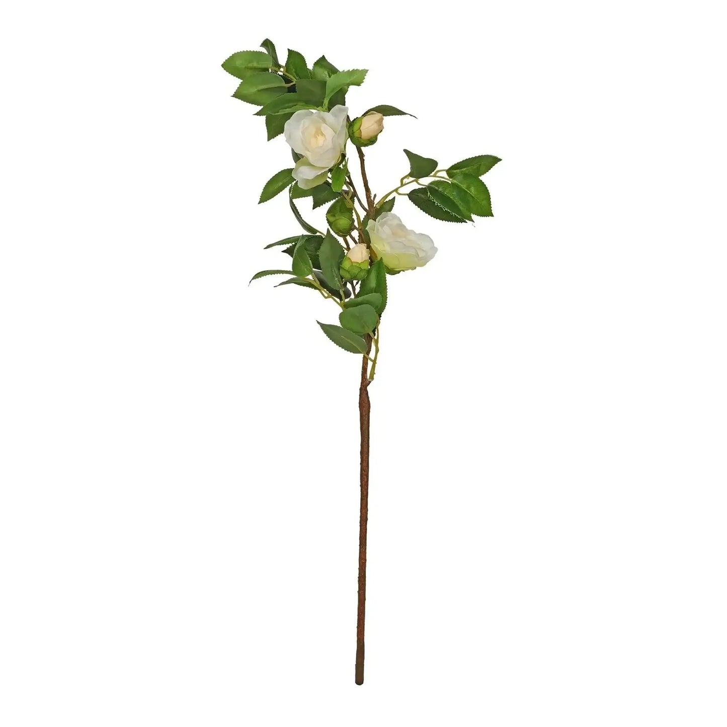 Artificial white rose stem with green leaves for home décor or floral arrangements