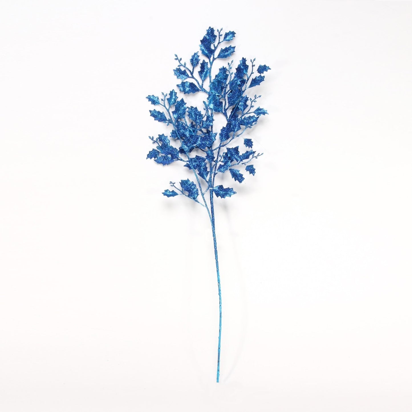 Blue Glitter Holly Leaves Spray