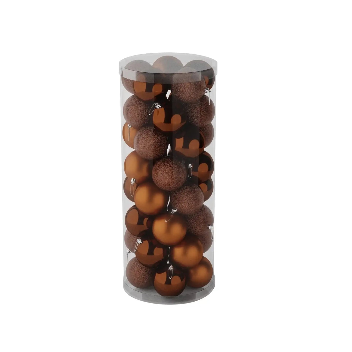 Copper Christmas ornaments in clear tube packaging, perfect for holiday home décor and festive gifting.