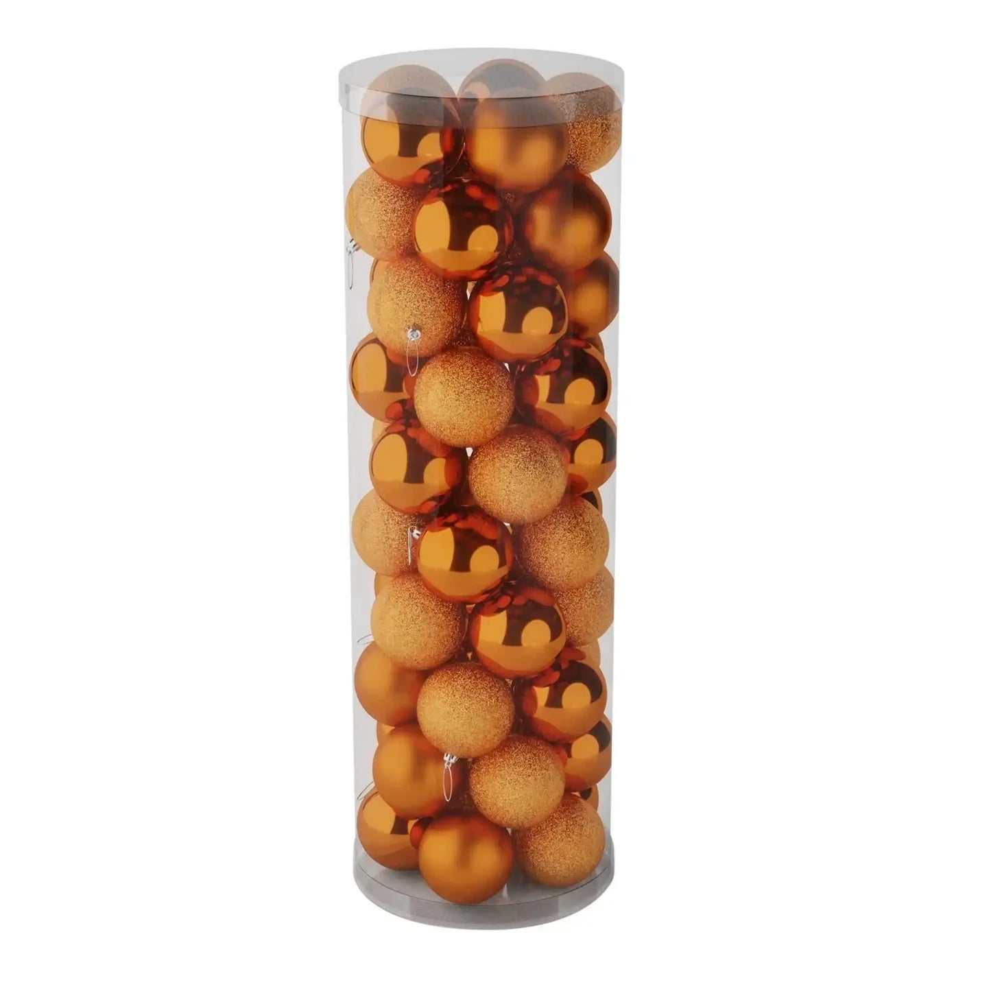 Golden Christmas ornaments in clear tube, festive holiday decor for tree or home