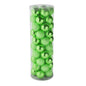 Green Christmas ornaments in clear tube, shiny and glittery holiday décor for tree or gift