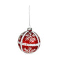 Red Glass Bauble with White Glitter Snowflakes (Dia8cm)