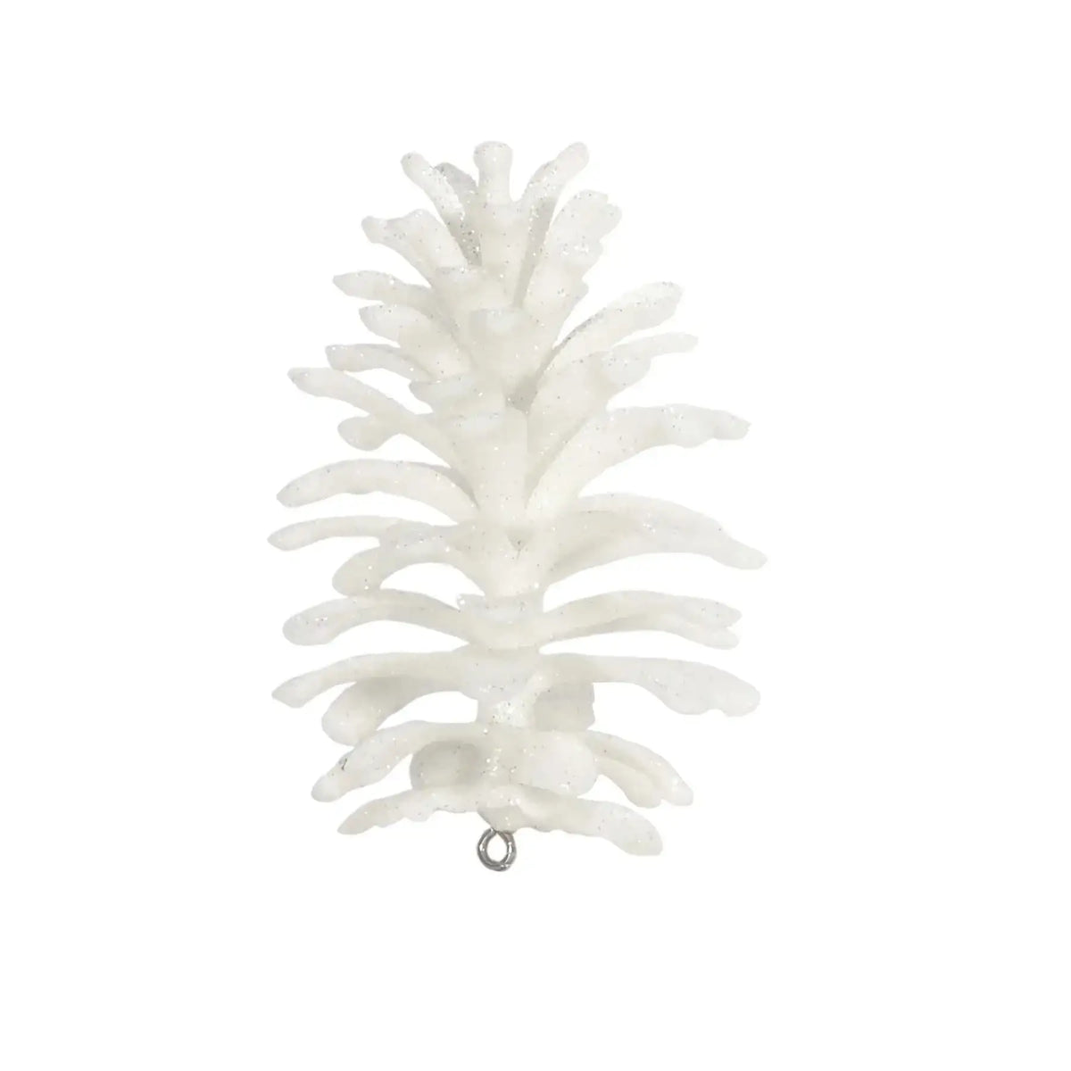 White glitter pinecone Christmas ornament for holiday home décor and festive gifting