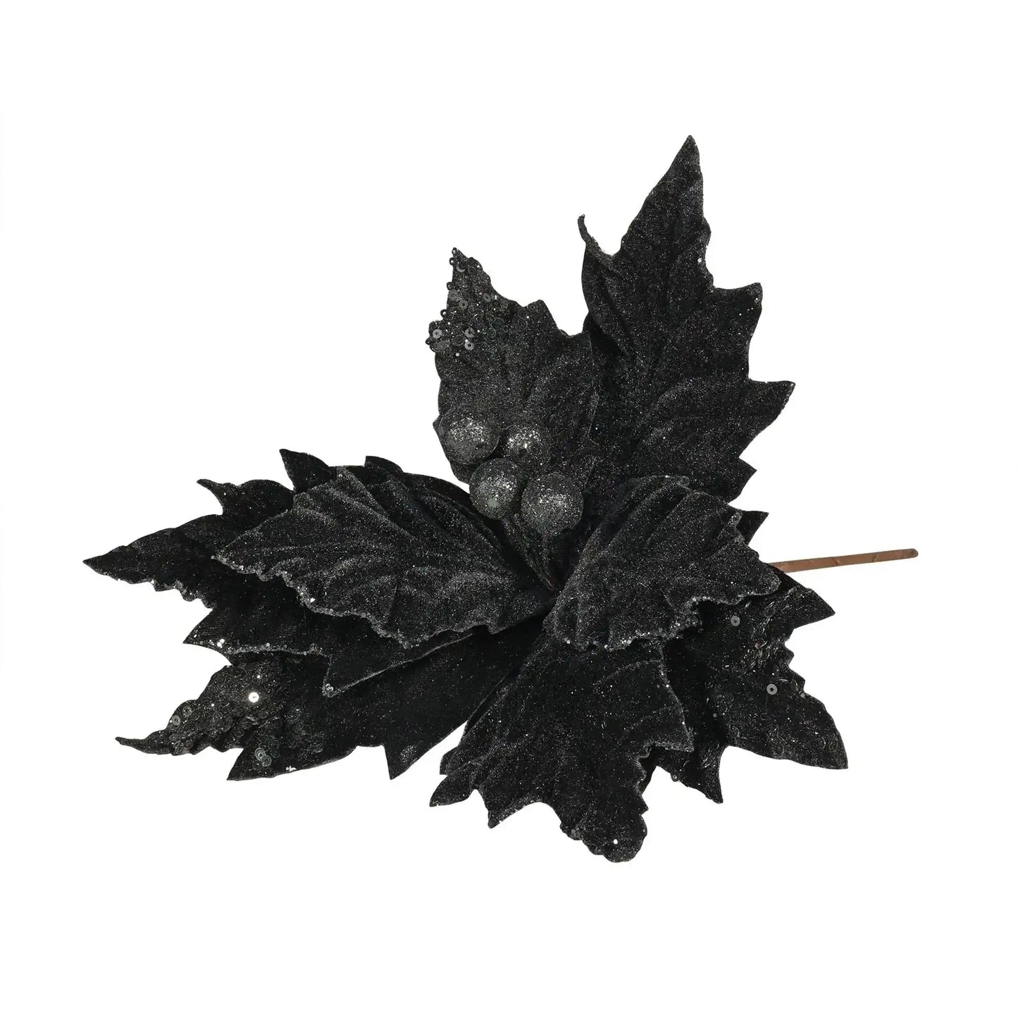 Black glitter leaf decoration with berries for home décor and festive occasions