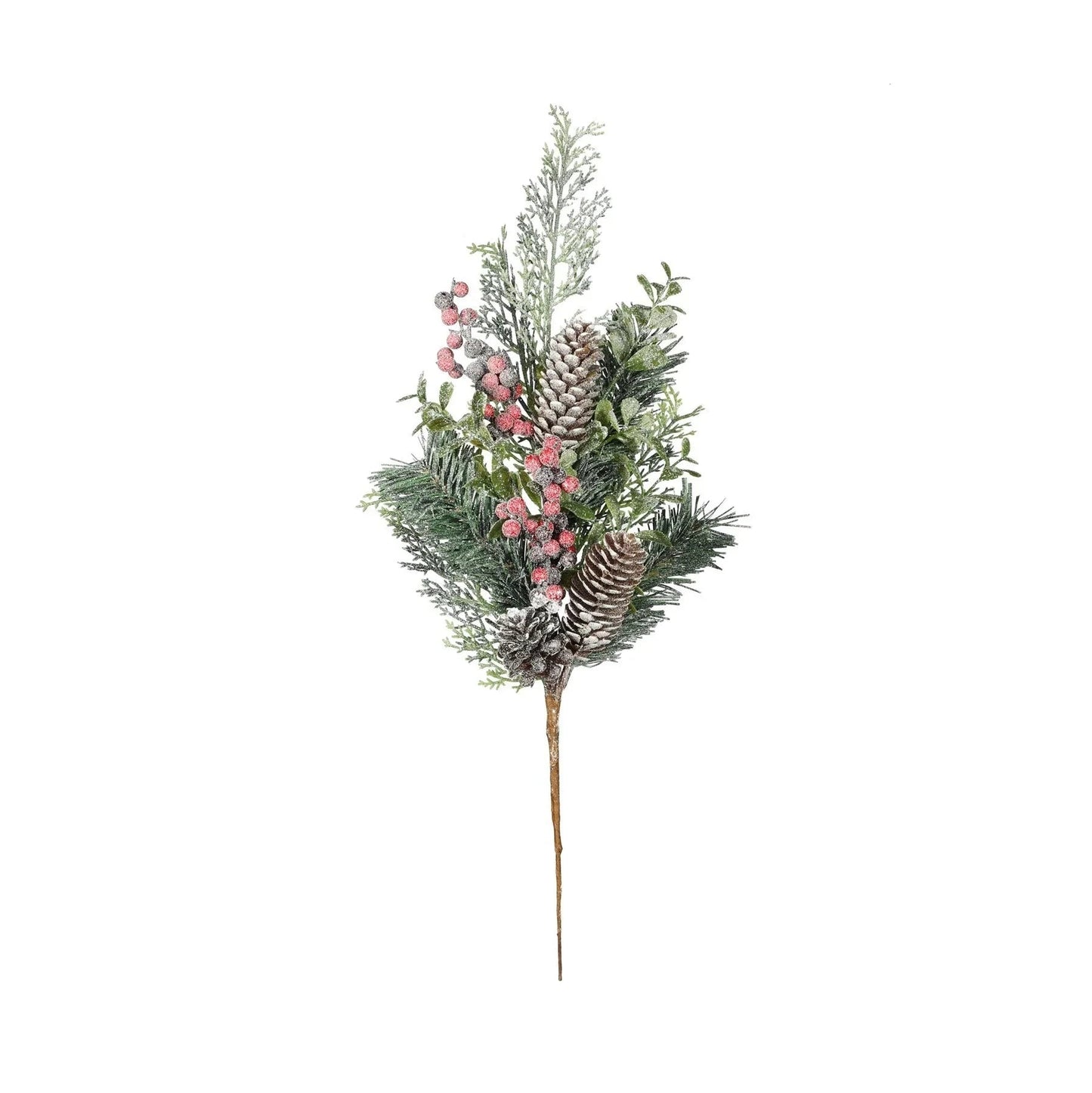 Frosted Christmas Foliage  Cone &amp;  Red Berry Pick (H49cm)