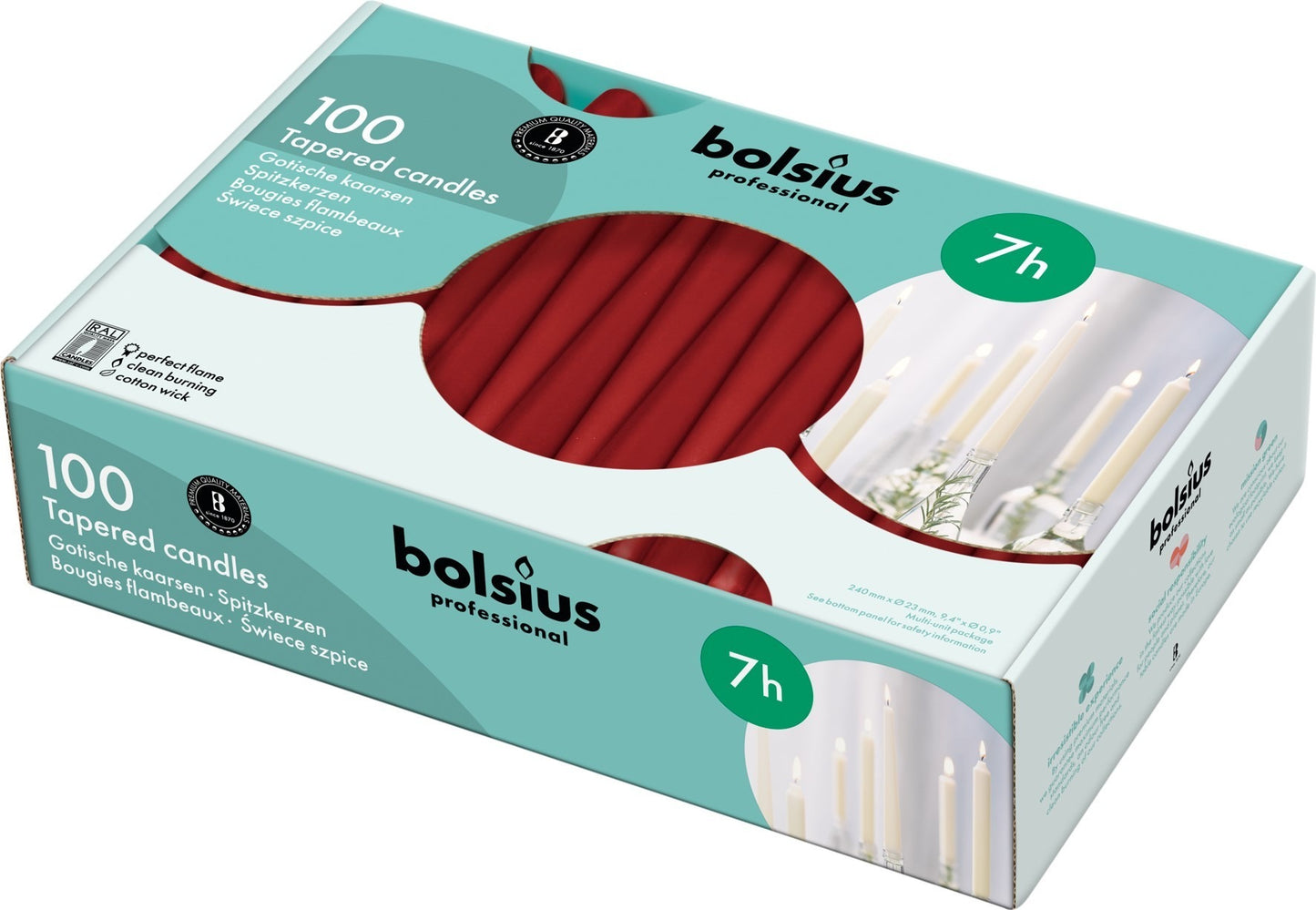 100 Bolsius Professional Tapered Candles  - Wine Red (240mm/23mm