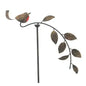 Metal bird garden stake with red-breasted robin perched on leafy branch, outdoor décor accent