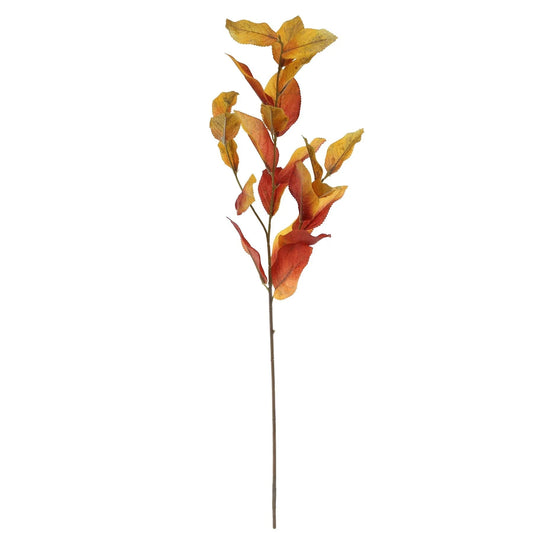 Artificial autumn leaf stem with orange and yellow foliage for seasonal home décor