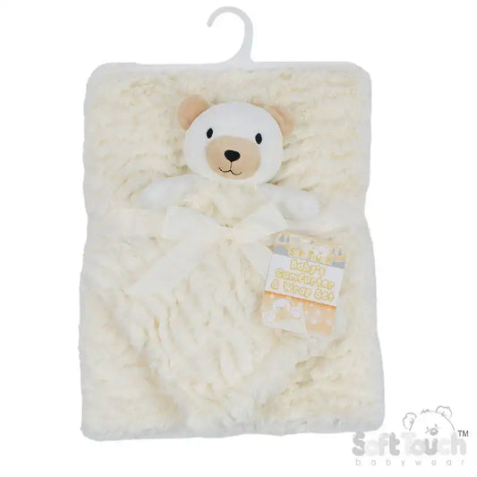 Soft Touch Cream Bear Comforter and Wrap Set