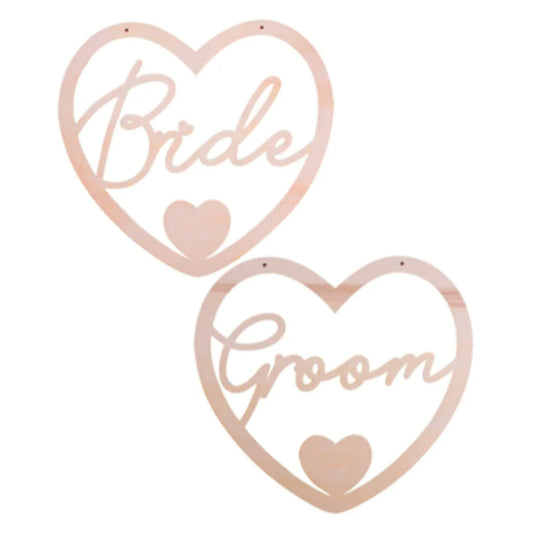 Wooden Heart Mr &amp; Mrs Chair Signs