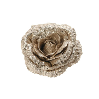 Champagne Glitter Rose with Clip (18cm)