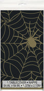 Black and Gold Spider Web Plastic Tablecover (54 x 84 Inch)