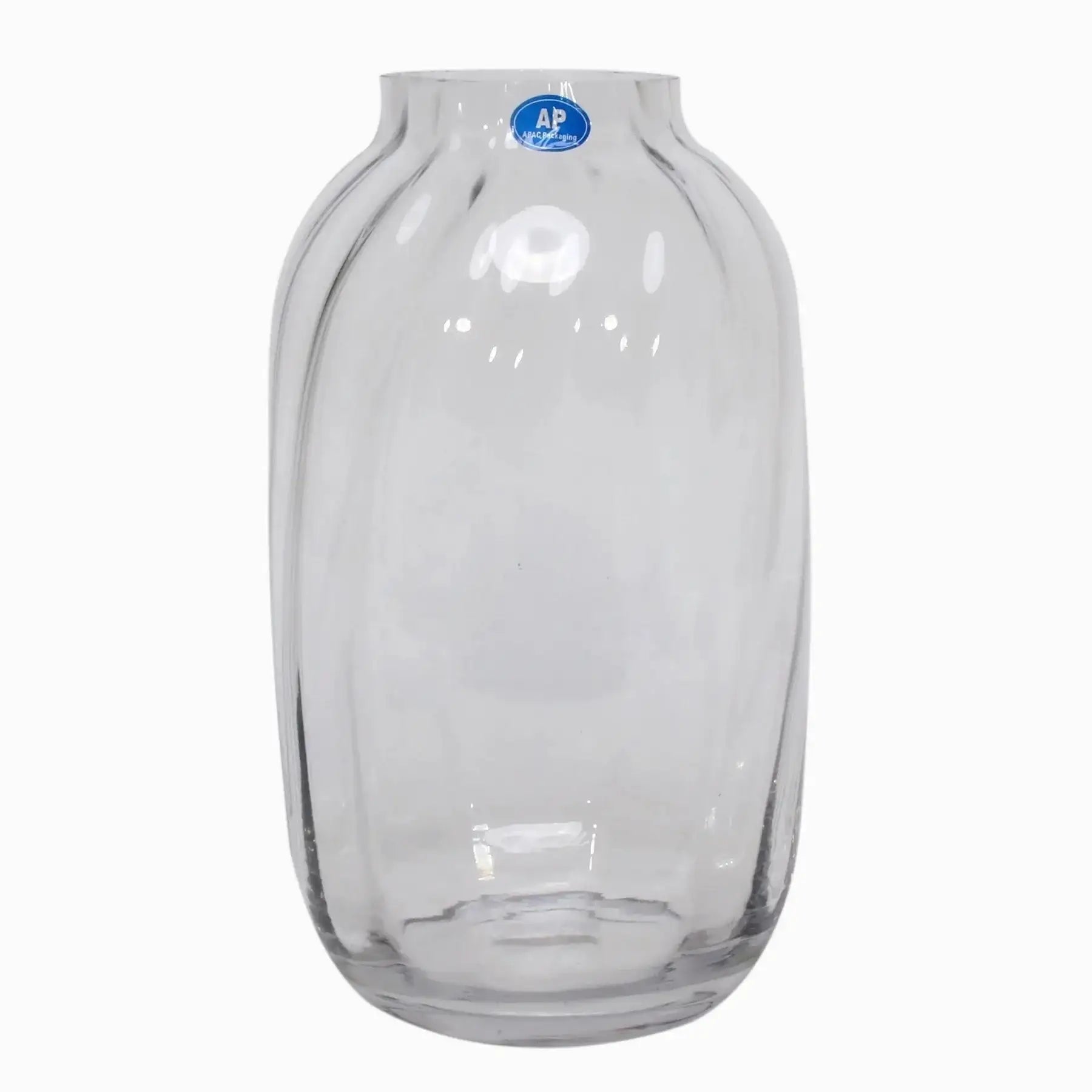 Clear glass vase with rounded sides, minimalist home décor accessory