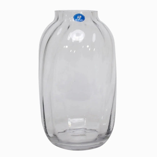Clear glass vase with rounded sides, minimalist home décor accessory