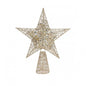 Gold wire star tree topper with glitter and sequins, festive Christmas home decor accent.
