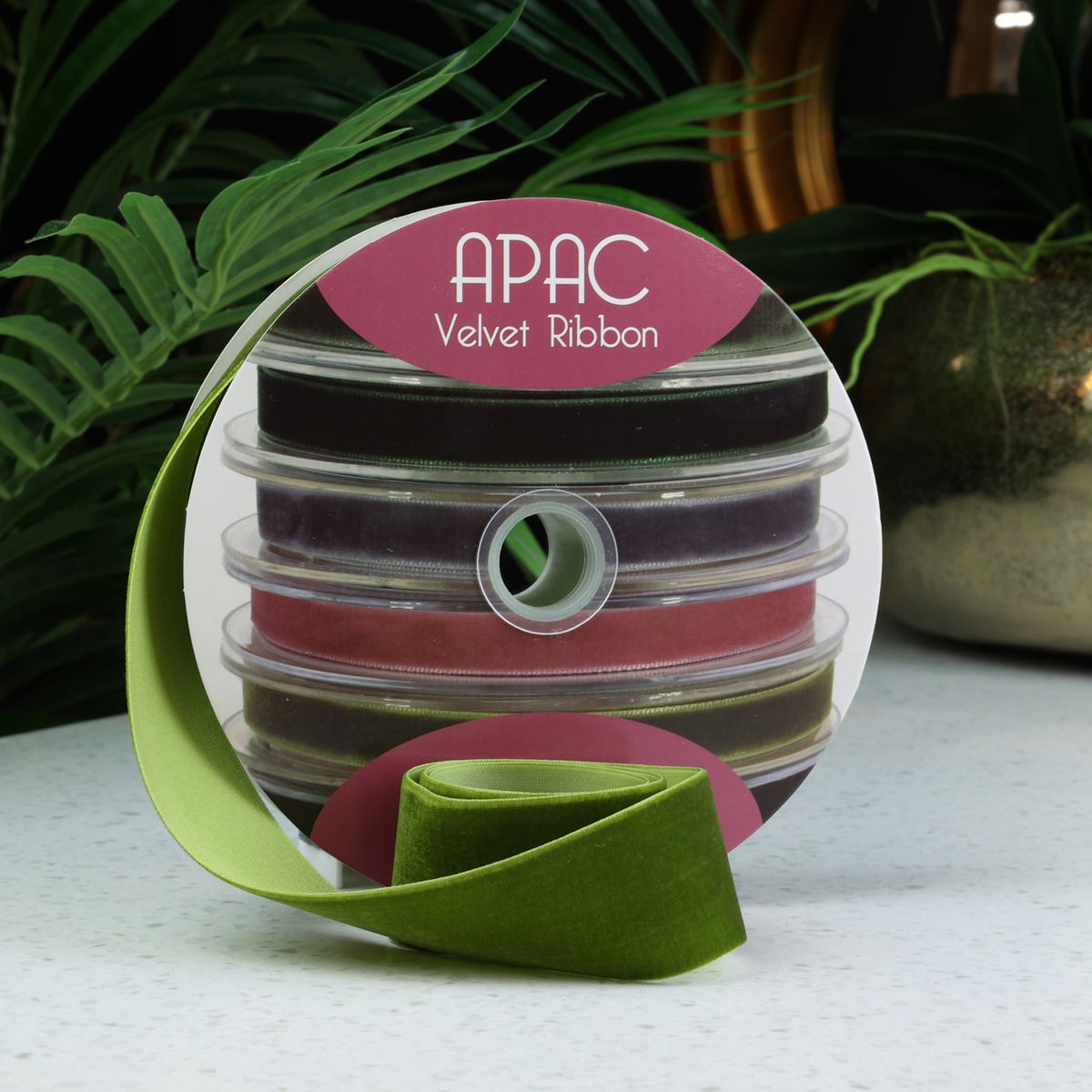 Discover the Sage Green Velvet Ribbon (38mm x 20m) at Bristow Direct